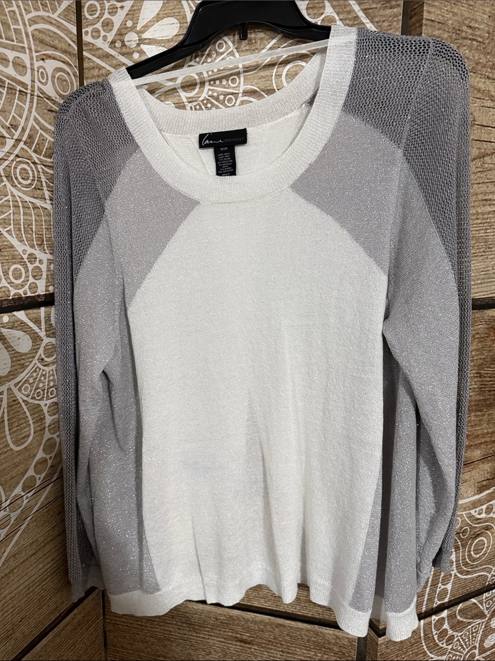 Lane Bryant White and Light Gray Raglan Crew Sweater